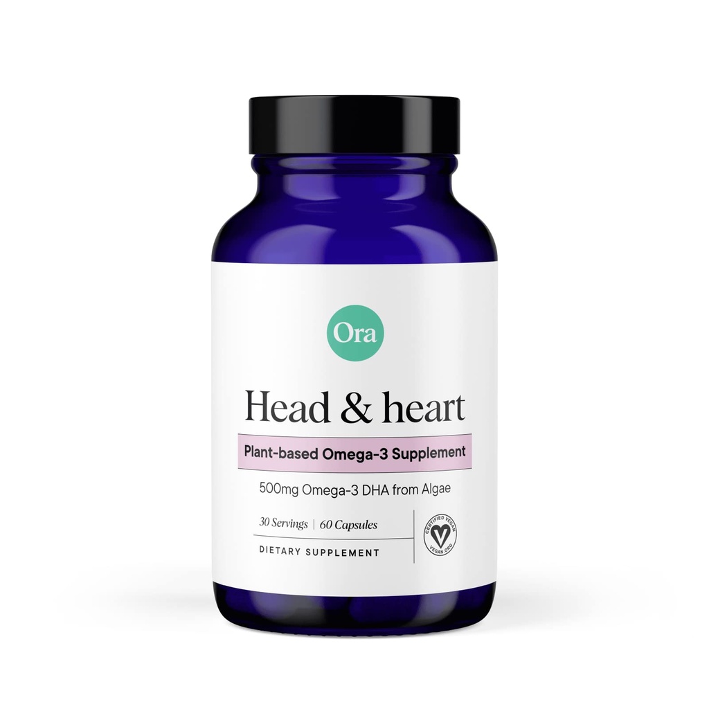 Ora Organic Vegan Omega 3 Suplement - 500mg DHA na mózg, oko i serce Zdrowie - Made from Sustainable Algae - 60 kapsułki