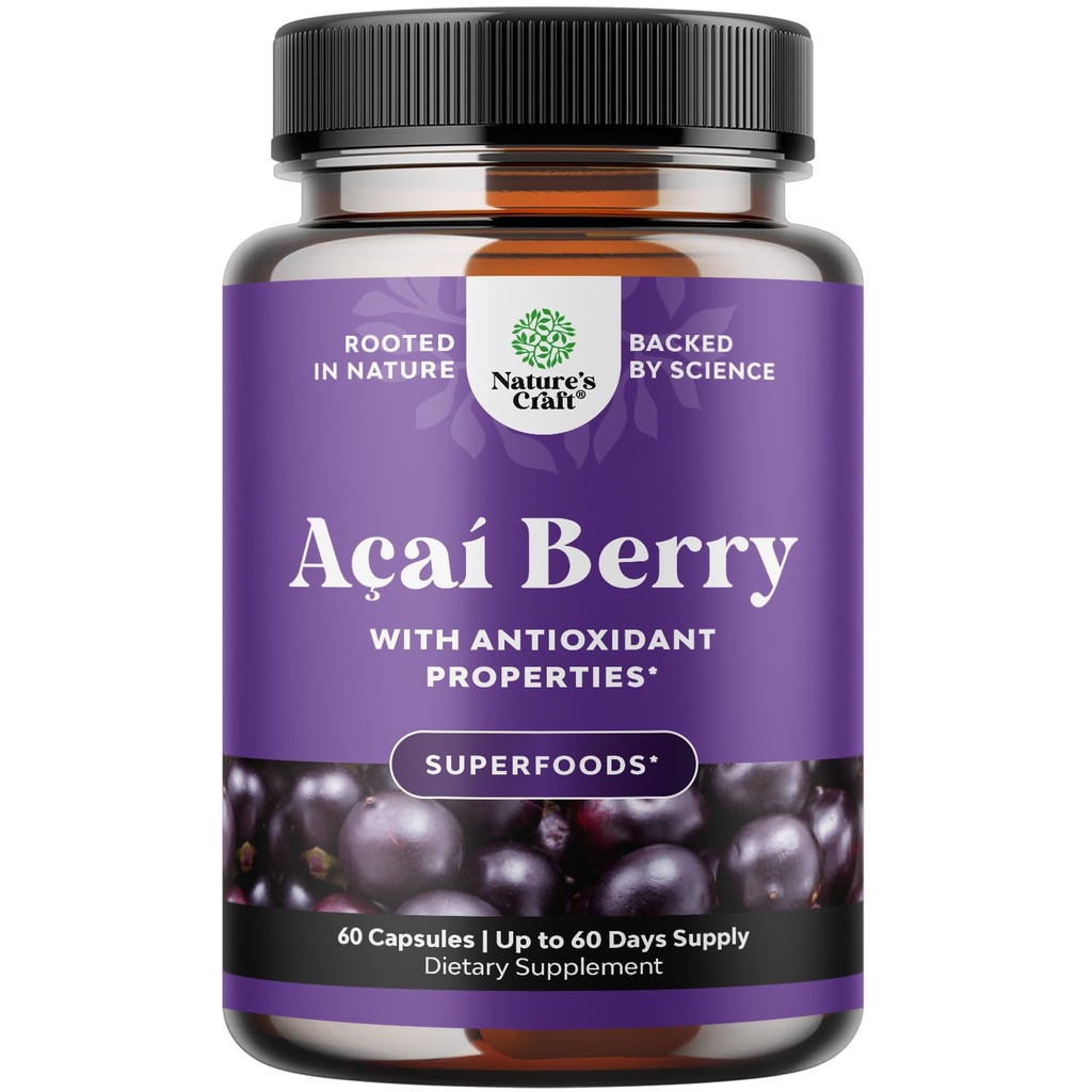 Natury Rzemiosło Acai Berry Antyoksydant Support Weight Supplement for Women and Men - Vitamin Minerals Antioksydant Formuła Wspiera system immunologiczny i Boost Energy Cognitive Health - 60 Służenia