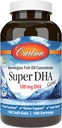 Carlson - Super DHA Gems, 500 mg DHA Supplements, 640 mg Fatty Acids, Wild- Caught Norwegian Arctic Omega 3 Fish Oil Supplement, Sustainable Sourced Fish Oil Capsules, 180 Softgels