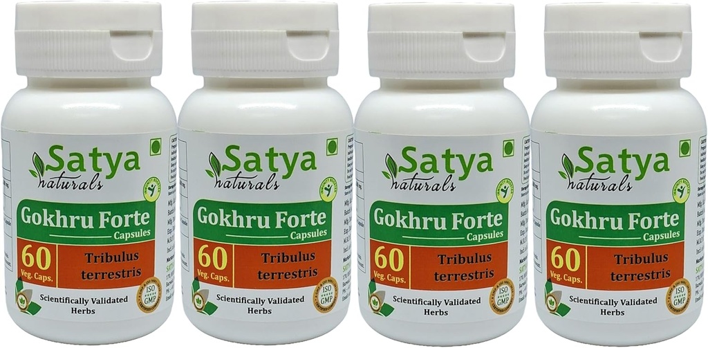 Kapsułki Gokhru Forte 500 mg. 60 Veg. Kapsułka 124; Gokharu (Tribulus Terrestris) Wyciąg Kapsułki dla mężczyzn i kobiet 124; Ayurvedic Herbal Supplement / Remedies 124; 10: 1 Forte (4 Butelki po 60 Kapsułek)