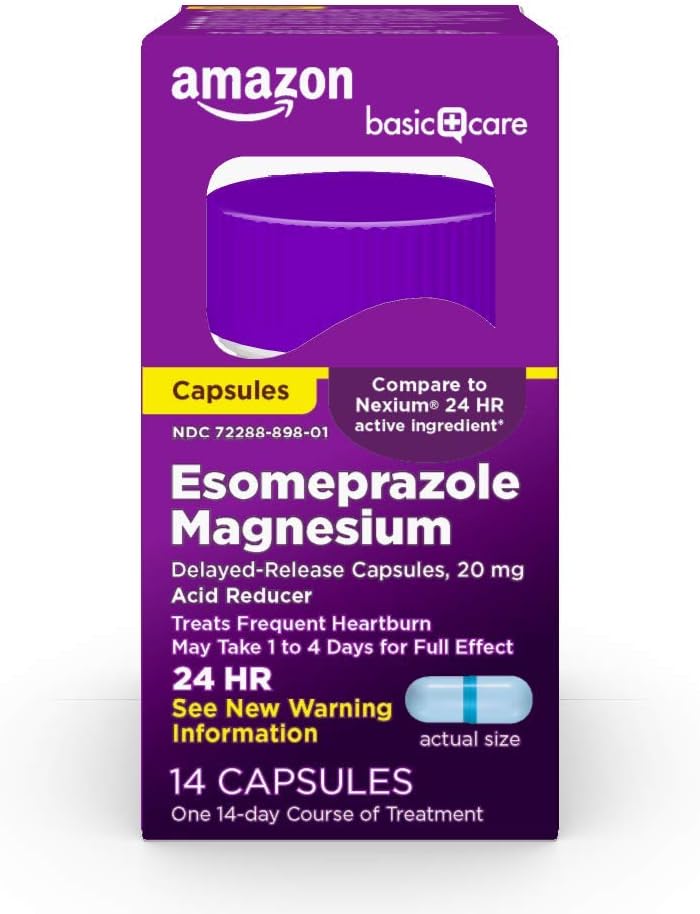 Esomeprazol Magnezu Opóźnione uwalnianie kapsułki, 20 mg, Reduktor kwasu, 14 Count