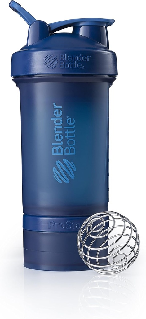 BlenderBottle Shaker Butelka z Pill Organizer and Storage for Protein Powder ProStak System, 22- Ounce, Navy