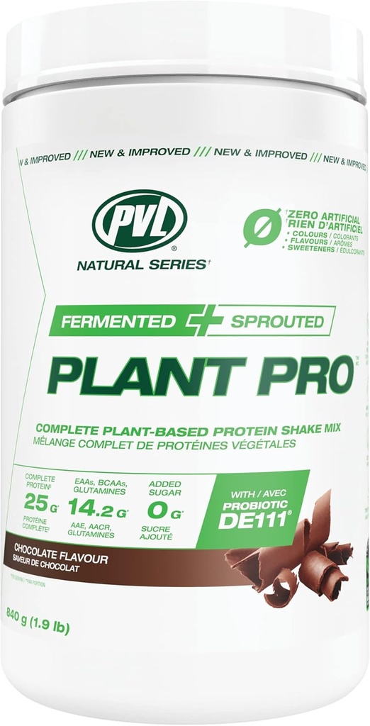 PVL Plant Pro, wysokobiałkowa mieszanka proteinowa z dodatkiem enzymów, naturalna czekolada, 840 Gram