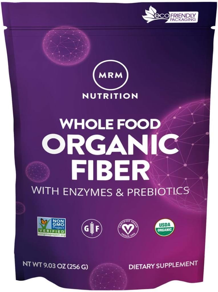 MRM Nutrition Whole Food Organic Fiber 124; z Enzymy + Prebiotyki 124; Nierozpuszczalne + Włókna rozpuszczalne 124; Digestive Health + Regularność 124; 6g Włókna na Serving 124; 32 Służenie