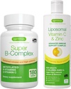 Super B- Complex + Witamina Liposomalna C 1000mg & Cynk Wegan Bundle, Metylowany Trwały Release B Complex & Wysoka Absorpcja Płynny zespół wsparcia immunologicznego, przez Igennus