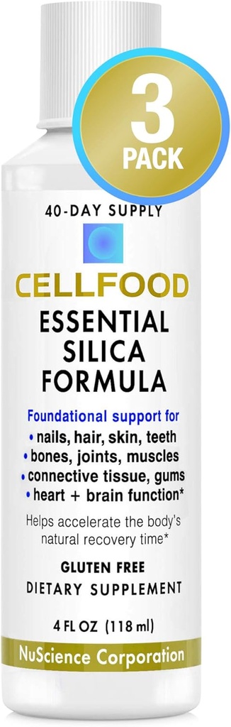 Cellfood Essential Silica Anti-Aging Formula - 4 fl oz, 3 Pack - Wspiera zdrowe kości, Łączniki, Włosy, Skóra, Nails, Zęby i Gums - Easy to Absorb - Gluten & Tiaminase Free, Non-GMO - 120- Day Supply