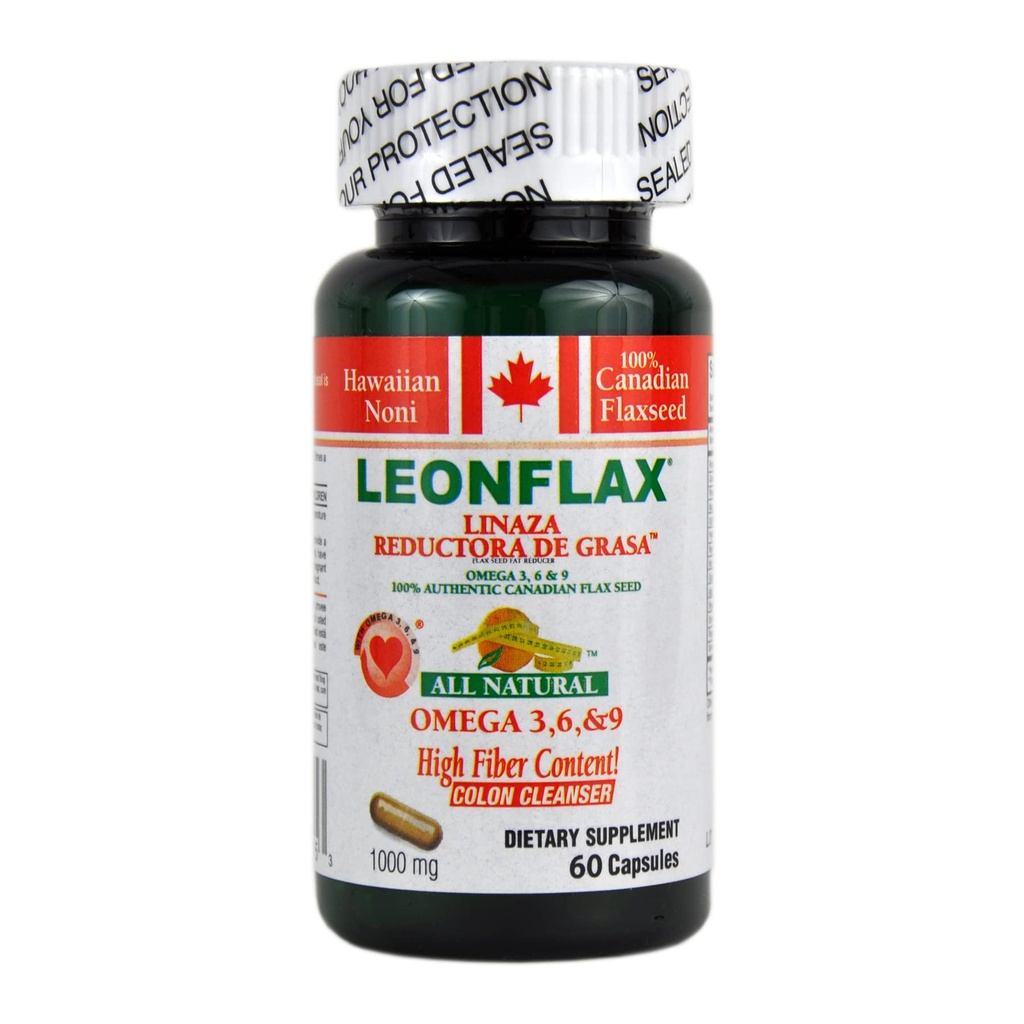 LEONFLAX, 100% Autentyczny Canadian Flax Seed, Popraw swoje zdrowie pokarmowe, 60 Kapsułki, Butelka