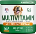 Pies Witaminy + Glukozamina - Przeżuwalne Multiwitaminy + Probiotyki, Omega - Hip & Joint Support, Skóra & Płaszcz, Gut Health - Dorośli i Seniorzy - Duża i Mała Rasa - 120 Przeżuwaczy