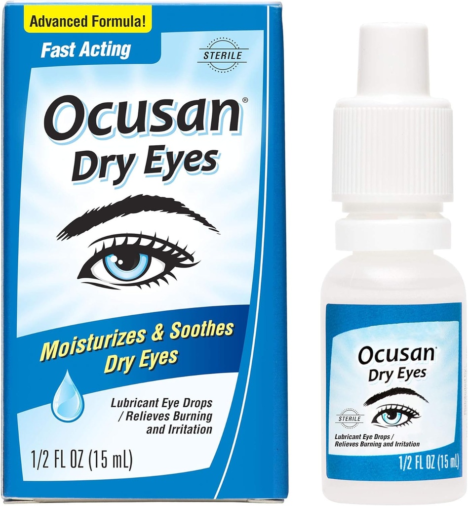 Ocusan krople do oczu dla suchych oczu - smarowanie sztuczne łzy do łagodzenia suchych oczu, z 2 Moisturizerami 0,5 FL OZ
