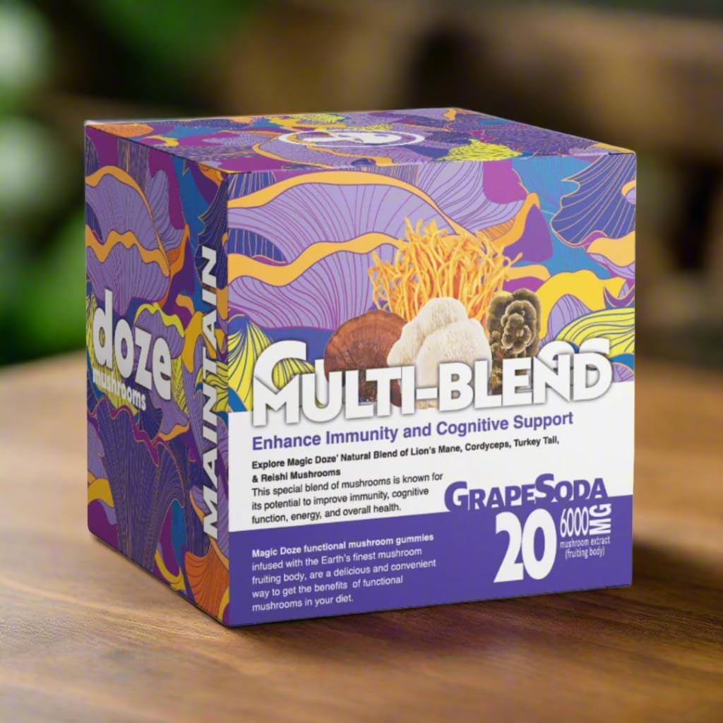Utrzymanie Magic Doze ™: wielomieszankowe gumki z grzybów, grzyba Lwa 6000mg, kordyceps, Reishi, i indyk Tail Fruiting Body, 20 Wegan Gummies per Bottle