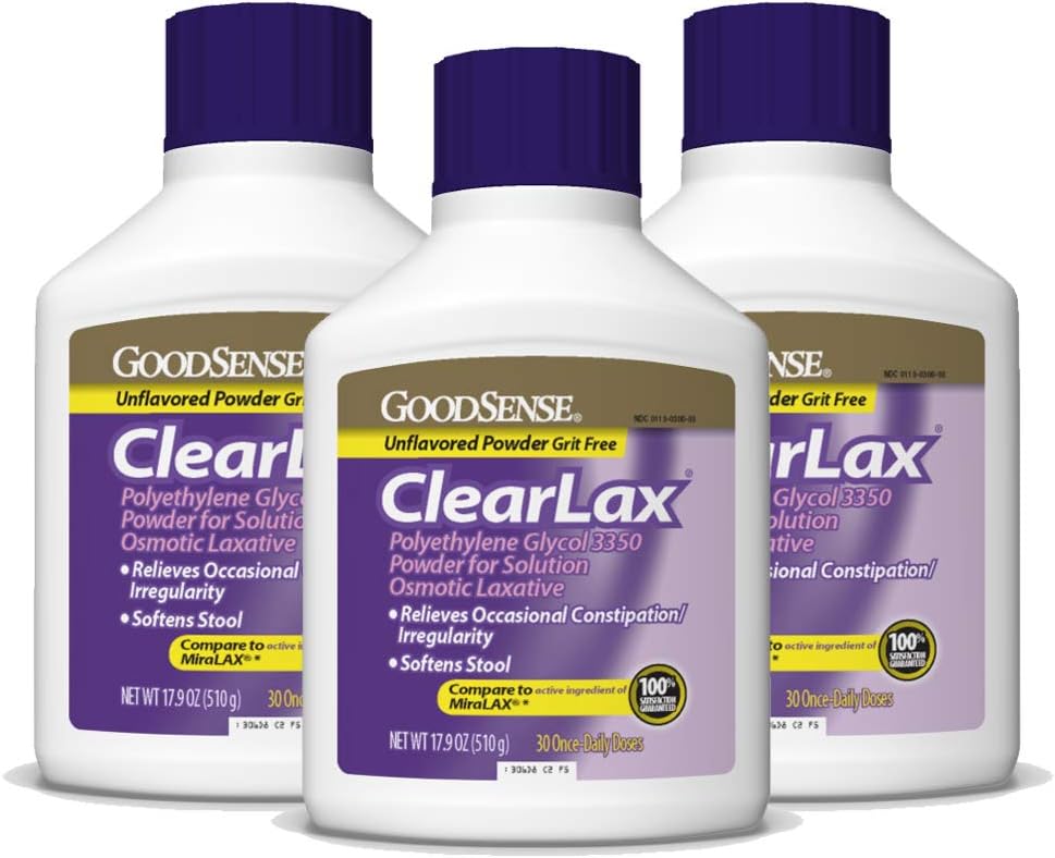 Good Sense ClearLax, polietylenoglikol 3350 Proszek do sporządzania roztworu, Laksynian osmotyczny, 53.7 Oz, opakowanie po 3