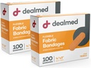 Dealmed Fabric Elastyczne opatrunki adhezyjne - 100 Hrabia (2 Pack) Bandaże z Non-Stick Pad, Latex Free, Opieka nad ranami dla pierwszego zestawu pomocy, 3 "x 3 / 4"