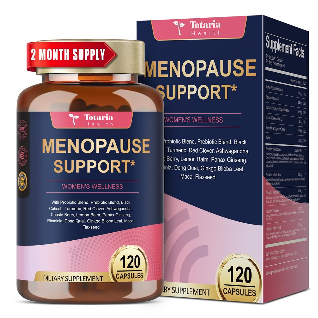 40- in-1 Menopauza Suplementy dla kobiet, Multibenefit & Kompletny czarny Cohosh dla Hot Flash, nocne poty i hormon Równowaga, w / Probiotyki, DIM, Vitex, Dong Quai, Red Clover i więcej, 120 Vegan Czapki