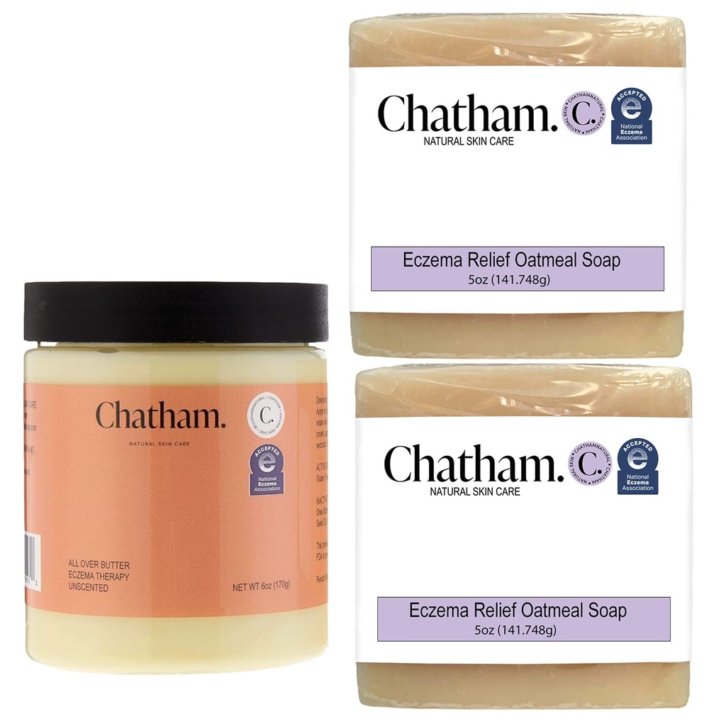 Chatham Natural Skin Care Over Butter Eczema Therapy 6oz i 2 x Eczema Relief Soap Bars 5oz Bundle Between 124; Z Colloidal Gluten Free Oatmeal