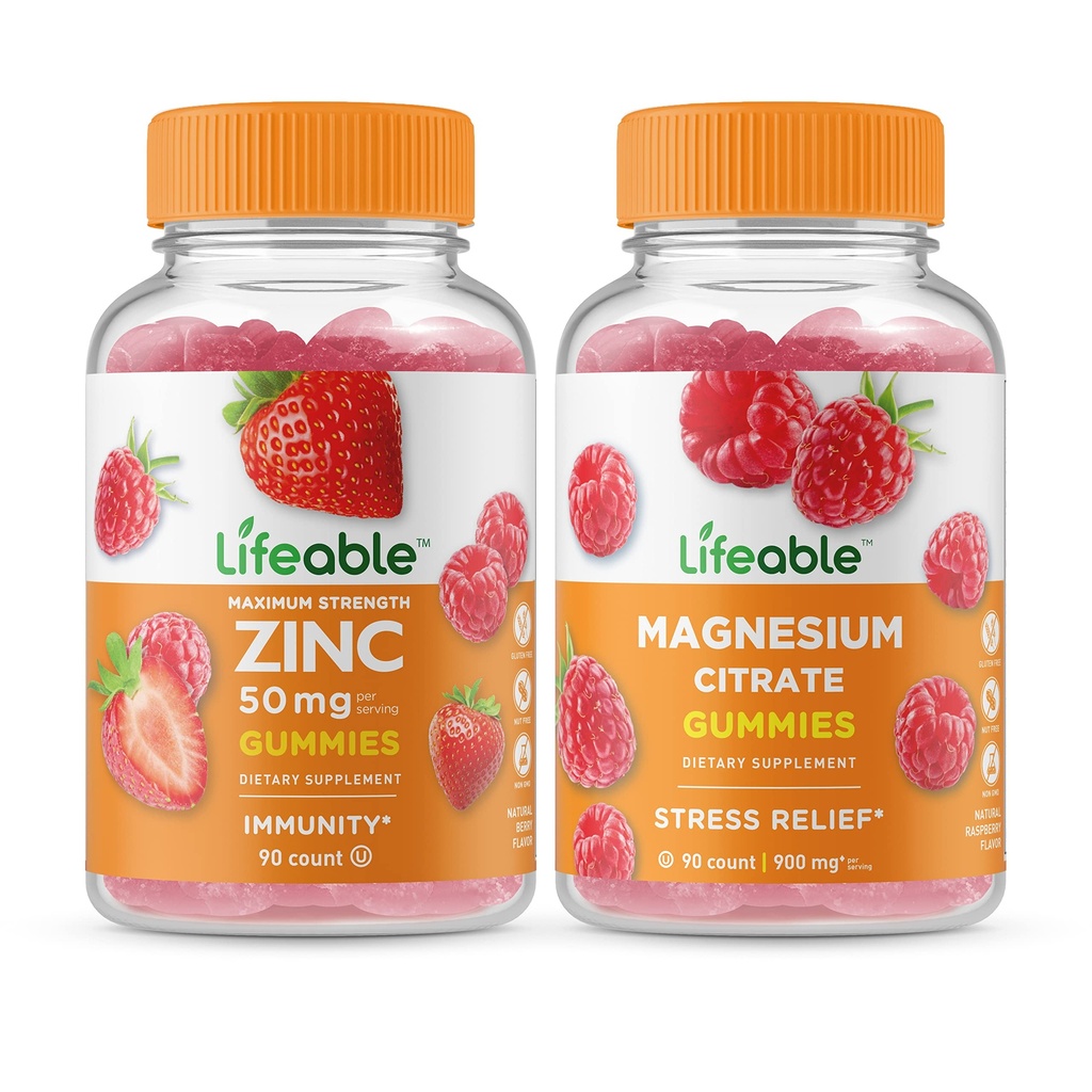 Żywy Cynk 50mg + Magnez, Gummies Bundle - Great Desting, Suplement witaminy, Gluten Free, GMO Free, Gummy do żucia