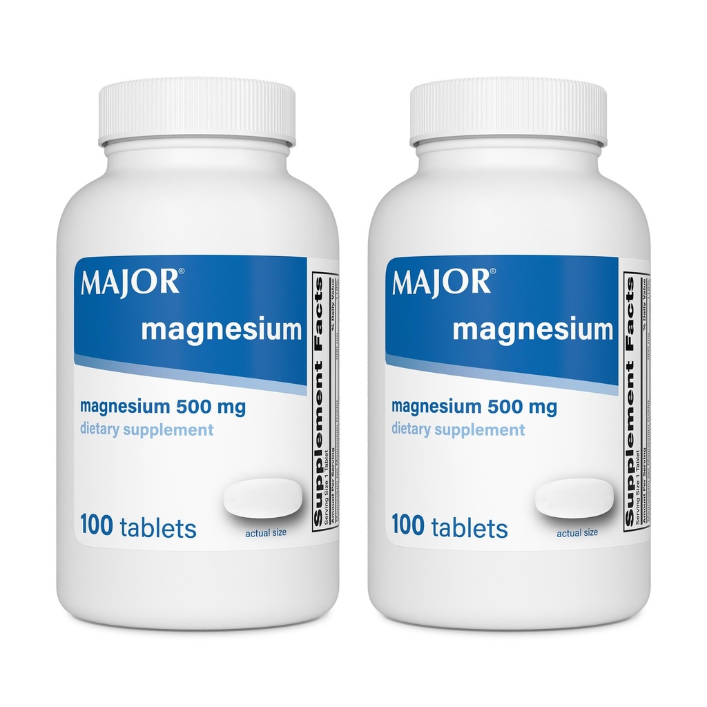 Major Magnezu 500 mg - Tabletki z tlenkiem magnezu - Suplement diety - 100 Liczba (2 opakowania)