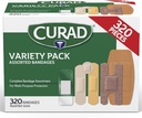 CURAD Różne bandaże luzem Odmiana Pack 320 Count 5 Style Wodoodporny, Sheer, Plastic, Ciężkie Duty & Flex- Fabric First Aid Kit Essentials Chroni Scrapes, Ciuty & Burns