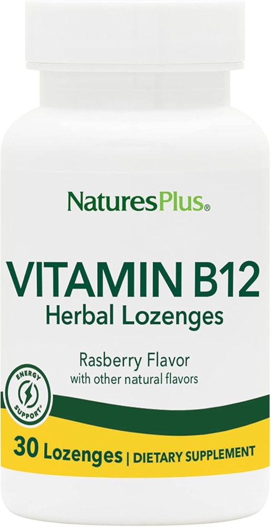 Natury Plus B12 Lozengi ziołowe (Methylcobalamine) - 1000 µg, 30 Lozenges sublingual - Malina - Maksymalna absorpcja Czerwonej Krwinki Wsparcie - Energy Booster - Wegetarianin, Gluten- Free - 30 Służenie