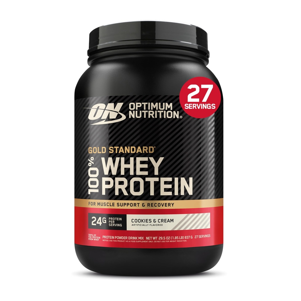 Optimum Nutrition Gold Standard 100% Proszek z białka serwatki, Cookies & Cream, 2 Funt (Packaging May Vary)