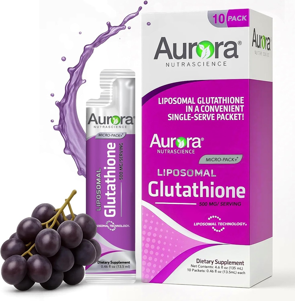 Aurora Nutrascience Mikro- Liposomalny płynny glutation, immunologiczny i przeciwutleniacz Gut suplement wsparcia zdrowia, 500 mg na jedną porcję, Gluten Free, Non-GMO, Sugar- Free, 10 Pakiety pojedyncze