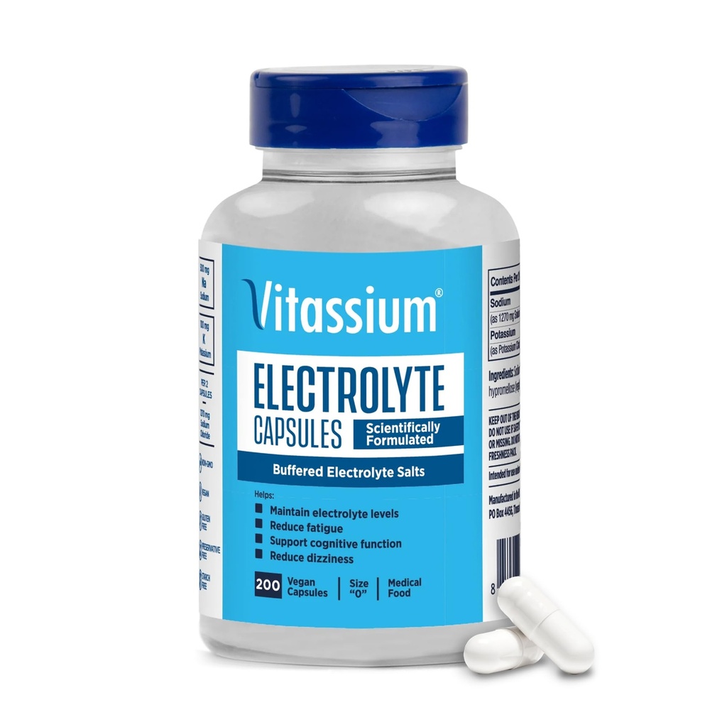 Witamina Kapsułki elektrolitów, Elektrolity do postępowania z POTS i wysokosodowymi dietami (500mg sodu - 100mg potasu), Nieflawored, 200 tabletek soli (rozmiar 0)