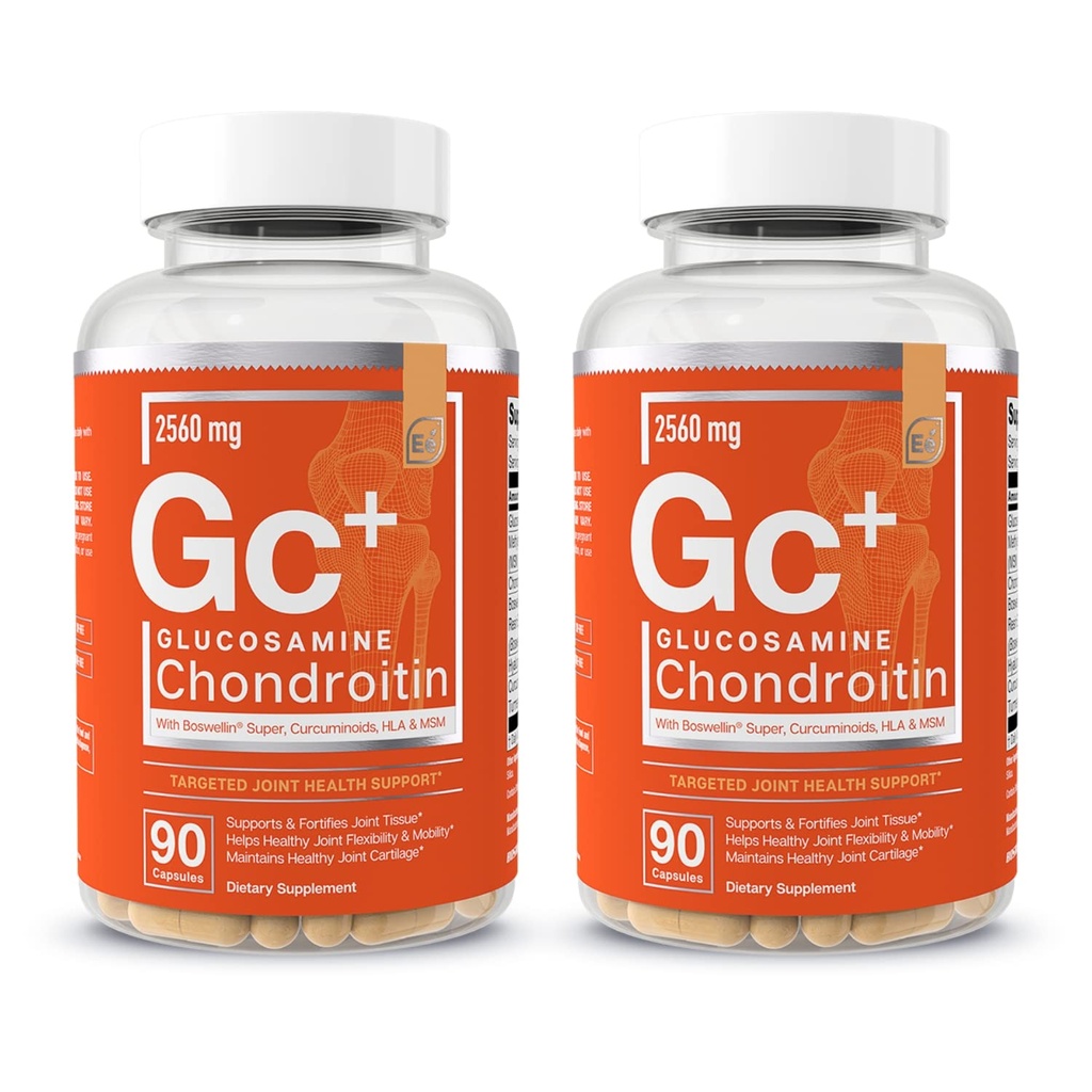 Elementy zasadnicze Glukozamina Chondroitin MSM Boswella Serrata Hyaluronic Acid Supplement Joint Support Antioksydant Supplement for Flexibility - 180 kapsułki (2- Pack)