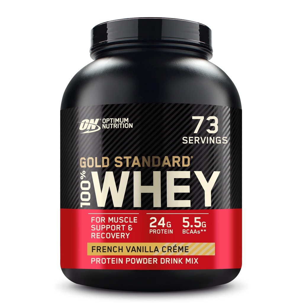 Optimum Nutrition Gold Standard 100% Proszek z białka serwatki, Francuski Vanilla Crème, 5 funtów (Opakowania maja Vary)