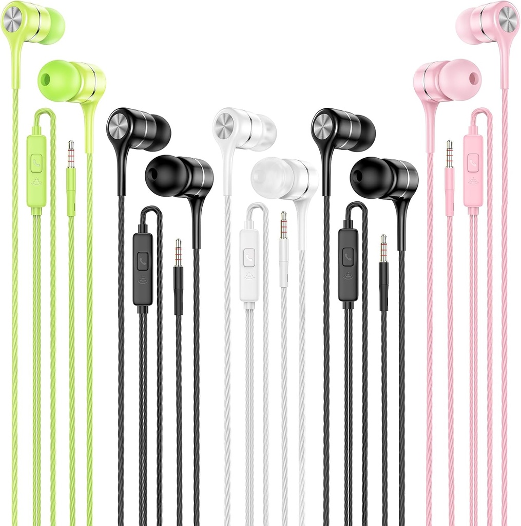 Słuchawki przewodowe z mikrofonem 5 Pack, słuchawki w uszach z Heavy Bass, wysokiej jakości słuchawki dźwiękowe kompatybilne z iPad, Laptop, MP3, smartfony Android, Fits All 3.5mm Jack Device