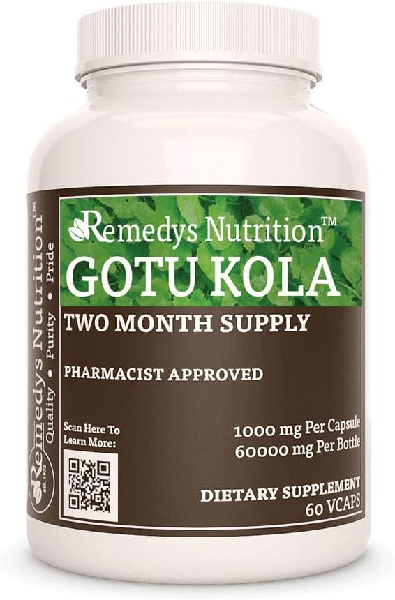 Żywienie Remedy 's Gotu Kola (Brahmi) 124; 1000 mg, 60 Kapsułek Vegan Herbal Dietetyczny Suplement 124; Dwa miesiące dostaw