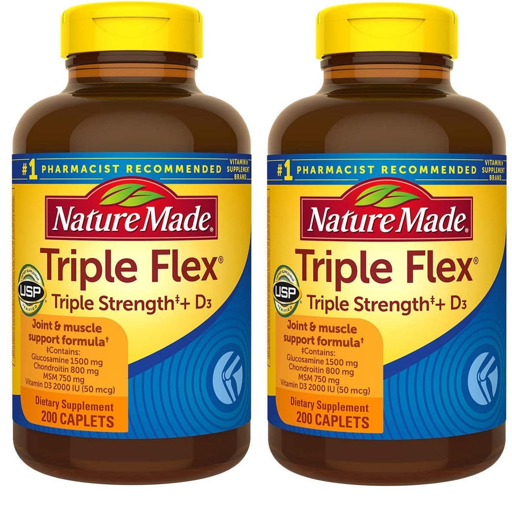 Nature Made TripleFlex, Glukozamina Chondroitin i MSM - 2 butelki, 200 Kapulety Każdy, 400 Kapulety Razem