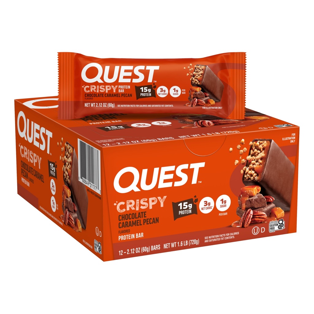 Quest Nutrition Chrupiąca Czekolada Karmel Pecan Hero Protein Bar, 15 g Białko, 1 g Cukier, 3g Karb netto, Gluten Free Protein Snack, Keto Friendly, 12 Hrabia