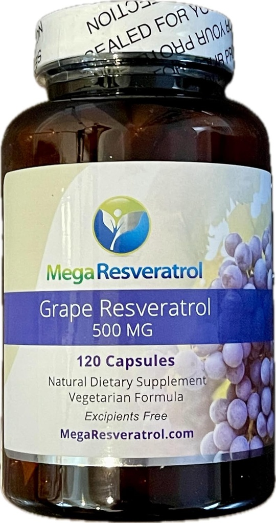 Mega Resveratrol Red Grape Skin, Piceid Resveratrol, Water- Rozpuszczalny / Wysoka absorpcja / Wzmacnia tlenek azotu. 500mg na kapsułkę. Czystość potwierdzona. Brak toksycznych "nieaktywnych" składników. Keto, Vegan, Non-GMO.