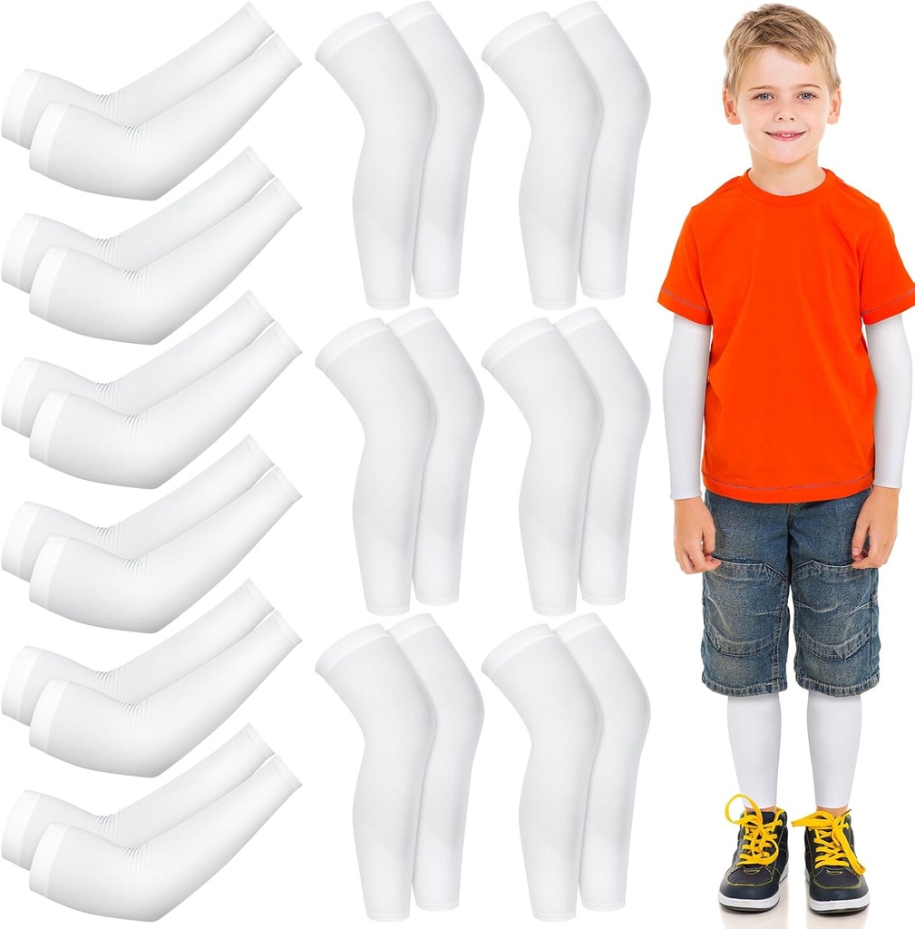 Panitay 6 Zestaw Eczema Arm i Noga Sleeves Scratch Elastic Arm Sleeves Knee Wrap Eczema Cover for Itch Relief and Wet Therapy (Kid, White)