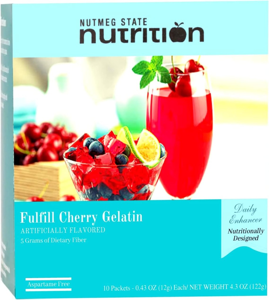 Nutmeg State Nutrition - Wysokie Fiber Drink Mix, Niskie kalorie, Tłuszcz wolny, bezkofeinowy, Cukier wolny, Naturalnie aromatyzowane, Idealne Białko kompatybilne, Aspartam Free, 10 Słupki na pudełko (Cherry Żelatyna)