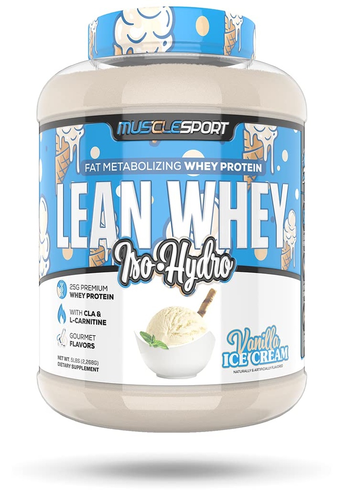 Musclesport Lean Whey Revolution ™ Protein Powder - Izolat białka serwatki - Low Calorie, Low Carb, Low Fat, Incredible Flavors - 25g Protein per Scoop - 5lb Vanilla Ice Cream