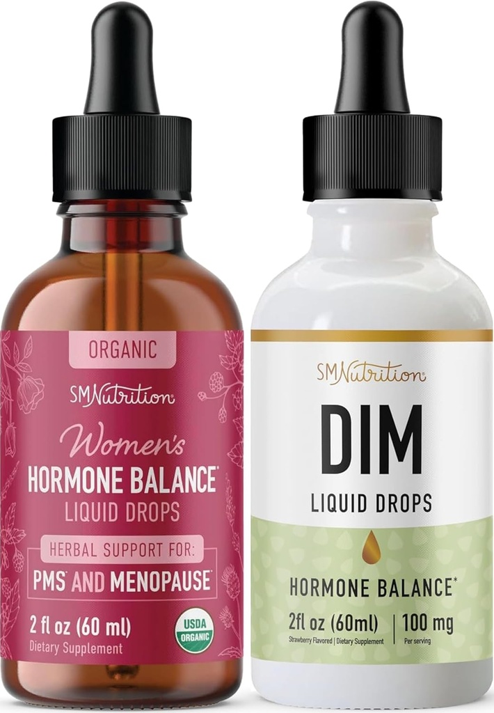 Płynny suplement DIM & Hormon Ziołowy Równowaga Tincture 124; Hormon Balancing Pasek z 100mg DIM (25 Służenia) i PMS Menopauza & Menstrual Support Liquid z Black Cohosh (60 Sług)