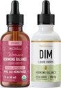 Płynny suplement DIM & Hormon Ziołowy Równowaga Tincture 124; Hormon Balancing Pasek z 100mg DIM (25 Służenia) i PMS Menopauza & Menstrual Support Liquid z Black Cohosh (60 Sług)