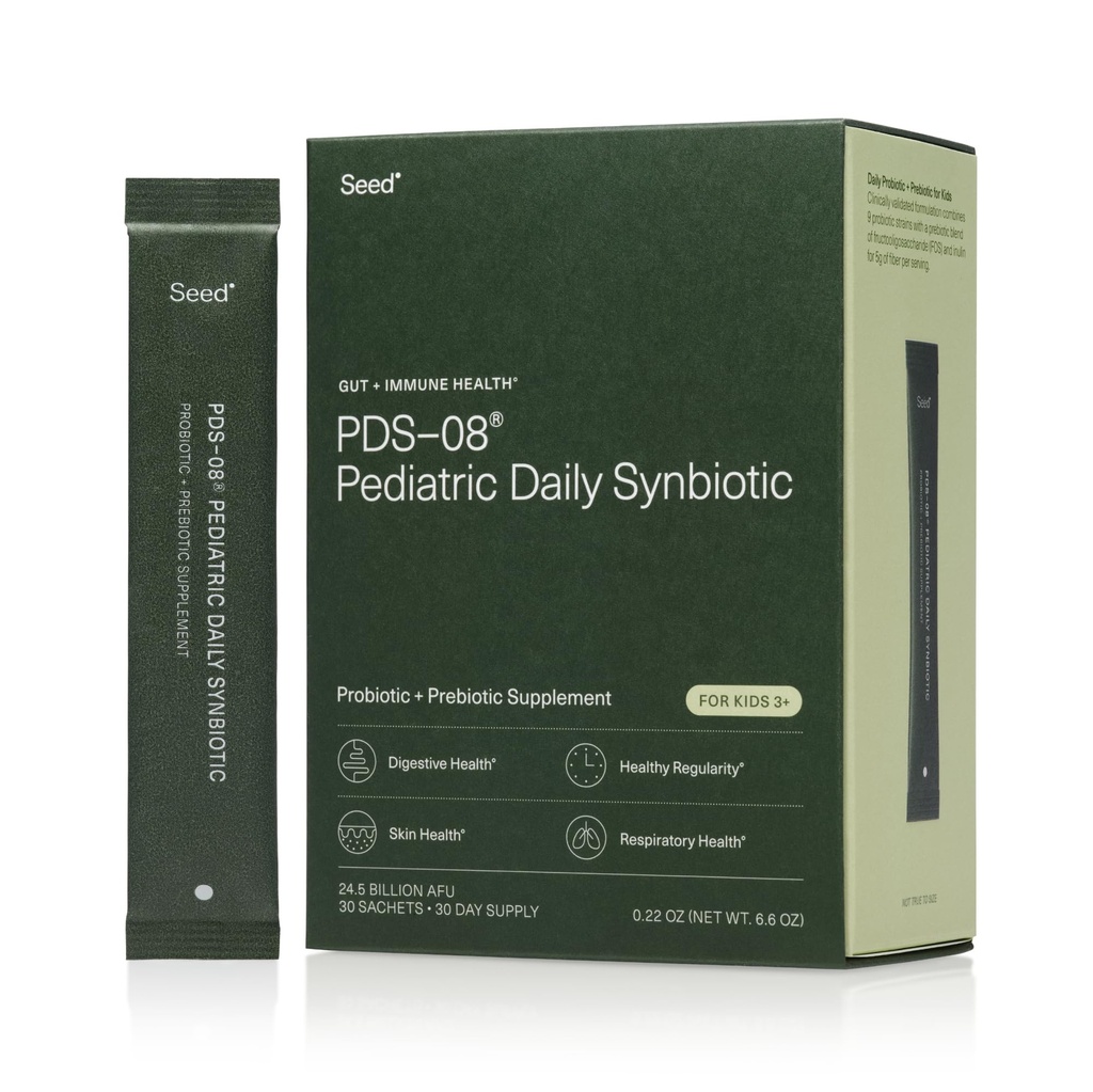 Nasienie PDS- 08 Pediatric Daily Synbiotic - Fiber-Based Prebiotic & Probiotic for Kids - Trawienie zdrowia, Regularność, Zaparcia Relief - Ages 3- 17 - Wegan i Shelf- Stable - 30 Sachets (30- Day Supply)