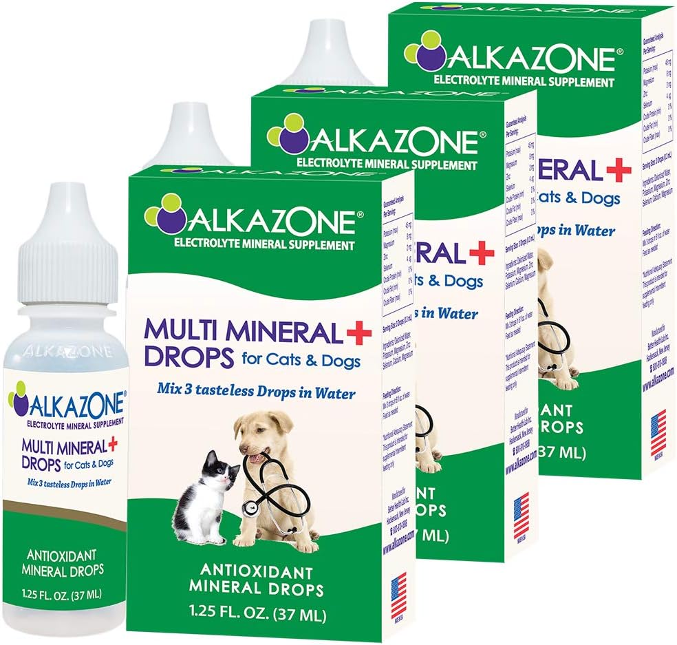 Alkazon Alkaline Multi Mineral Drops dla kotów i psów 124; Mineral Rich Alkaline Drops 124; Bez smaku & Flavorless 124; 1 Pack Yields 10 Gallons Nex124; Serving Size 3 Drops Nex124; 120 Serving (3 Pack)