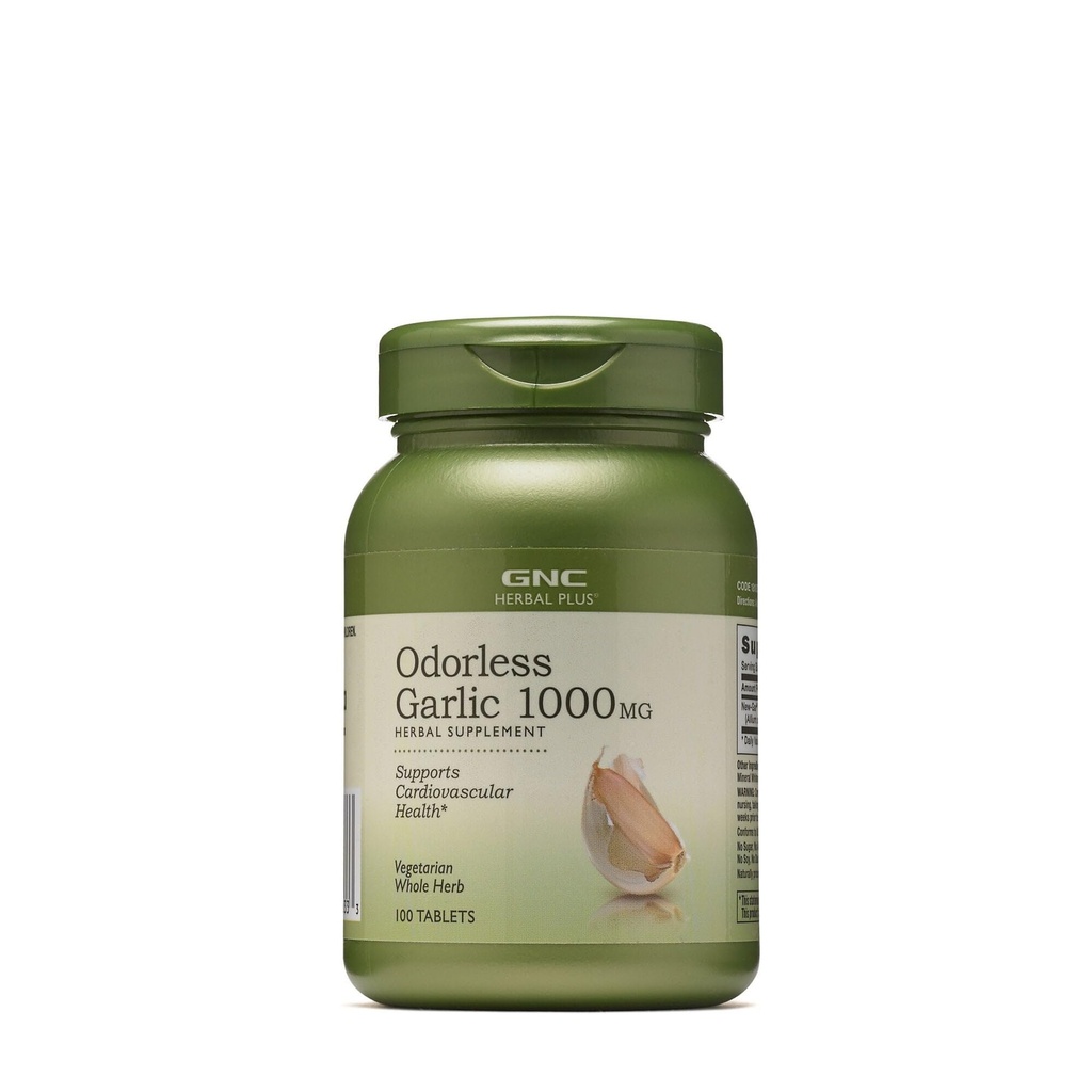 GNC Herbal Plus Czosnek bezogonowy 1000mg Suplement, Wegetarianin, Wspiera zdrowie układu krążenia, 100 Służenie