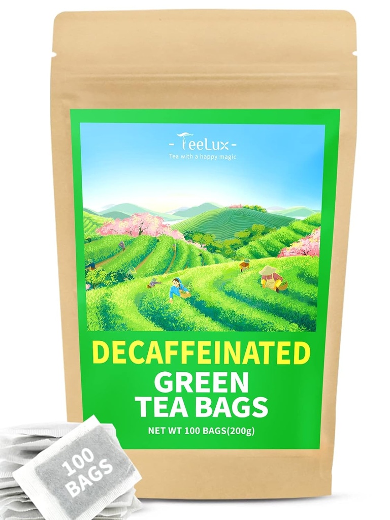 TeeLux Decaf Green Tea Bags, Pure Decaffeined Green Tea, Super Antioksydant, 100 Count Tea Bags for Hot & Iced Tea