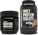 Monowodzian NutraBio Creatine, Izolat nieflaworyczny, 150g i ser białkowy, Masło orzechowe czekoladowe, Suplement Pasek - Energia mięśniowa, Lean Muscle Growth, Odzysk i Siła