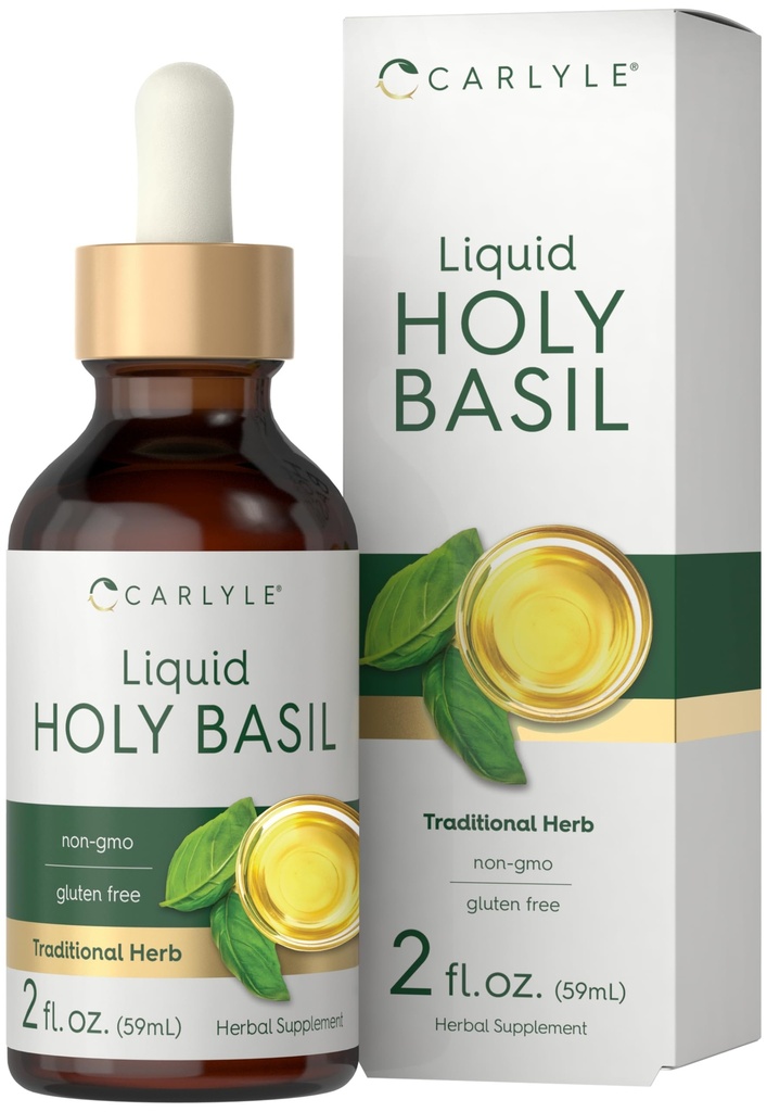 Carlyle Holy Basil nalewka 124; 2 Fl Oz 124; Liquid Extract Supplement Supplement 124; Tulsi Leaf Supplement 124; Wegetariańskie krople 124; Non- GMO, Gluten Free