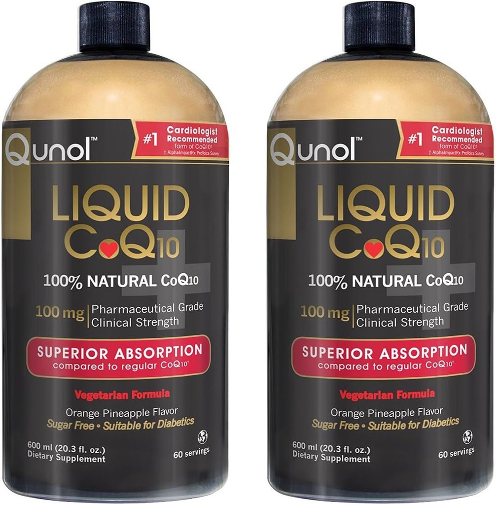Qunol Liquid CoQ10 100mg, Superior Absorption Natural Supplement Form of Coenzyme Q10, Antioxidant for Heart Health, Orange Pineapple Flavored, 60 Servings, 20.3 oz Bottle, Pack of 2