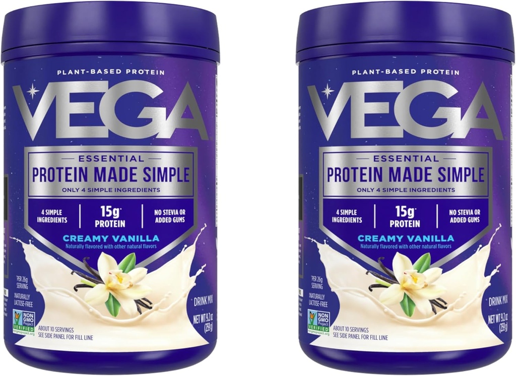 Vega Protein Made Simple Protein Powder, Vanilla - Stevia Free, Wegan, Roślina na bazie, Zdrowe, Gluten Free, Pea Protein for Women and Men, 9.2 oz (Packaging May Vary) (Opakowanie 2)