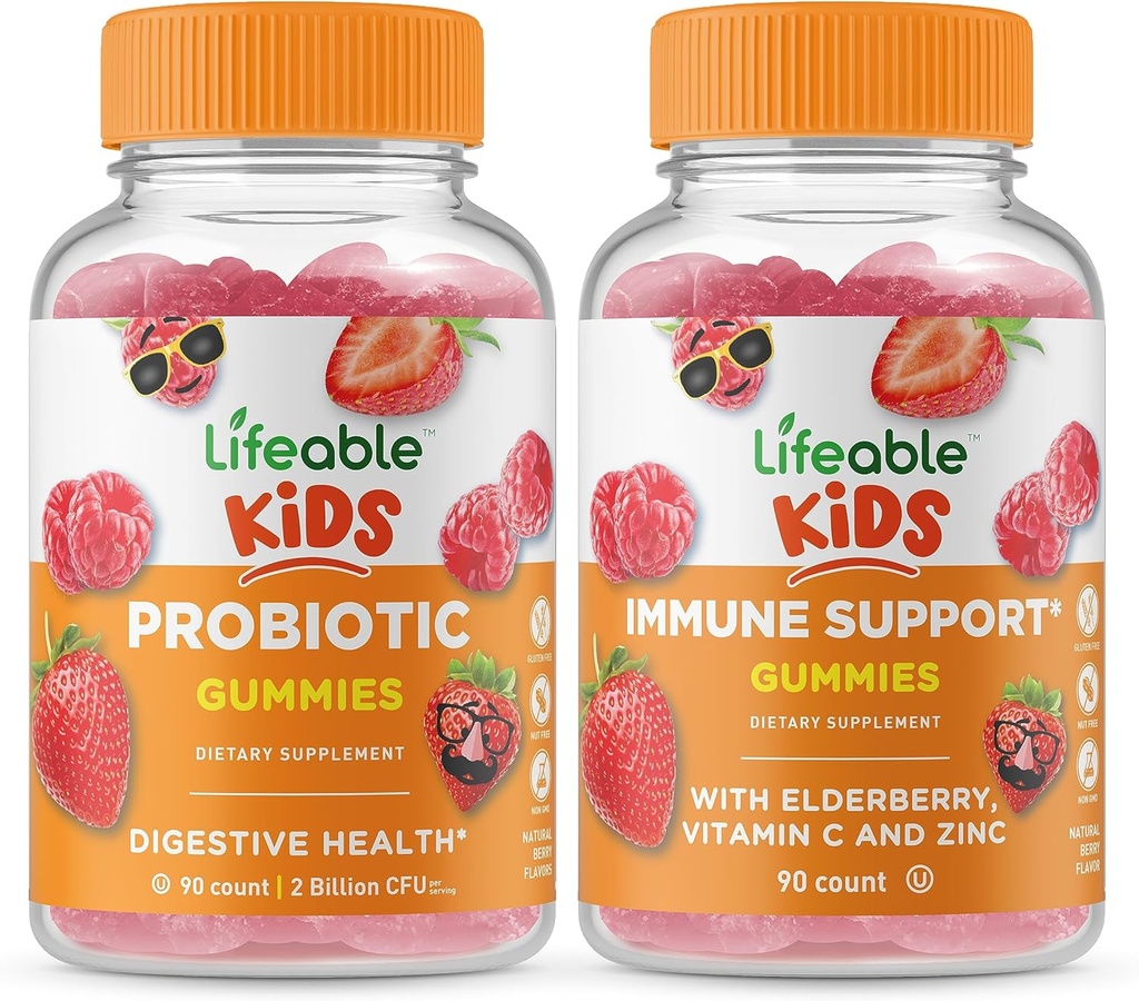 Żywy Probiotyk 2 Miliard CFU Dzieci + Dzieci wsparcia immunologicznego, Gummies Bundle - Great Desting, Suplement witaminy, Gluten Free, GMO Free, Gummy do żucia