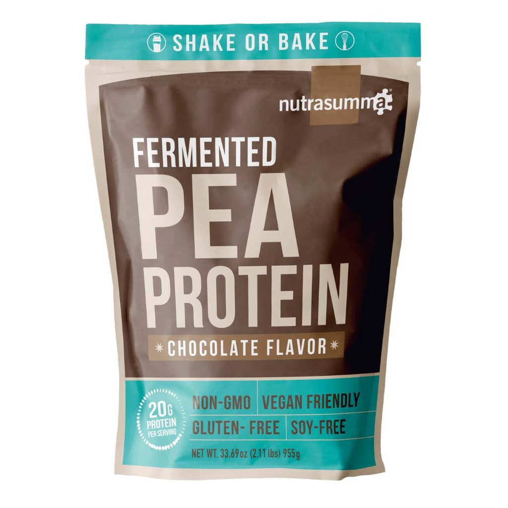 Proszek z białka grochu nutrasumma, Wegański aromat czekoladowy, 100% roślina na bazie, brak sztucznych słodzików, Nie GMO, Gluten Free & Soy Free, 2.11 LB