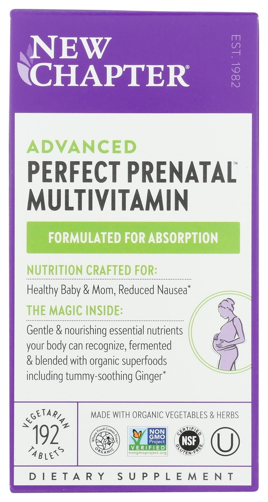 Nowy rozdział Perfect Vitaminy prenatalne, Organiczne Witaminy prenatalne, Non-GMO Składniki dla zdrowego dziecka i mamy - Folate (Metylfolate), Żelazo, Witamina D3, Fermentowane z całych żywności i probiotyki, 192 liczba
