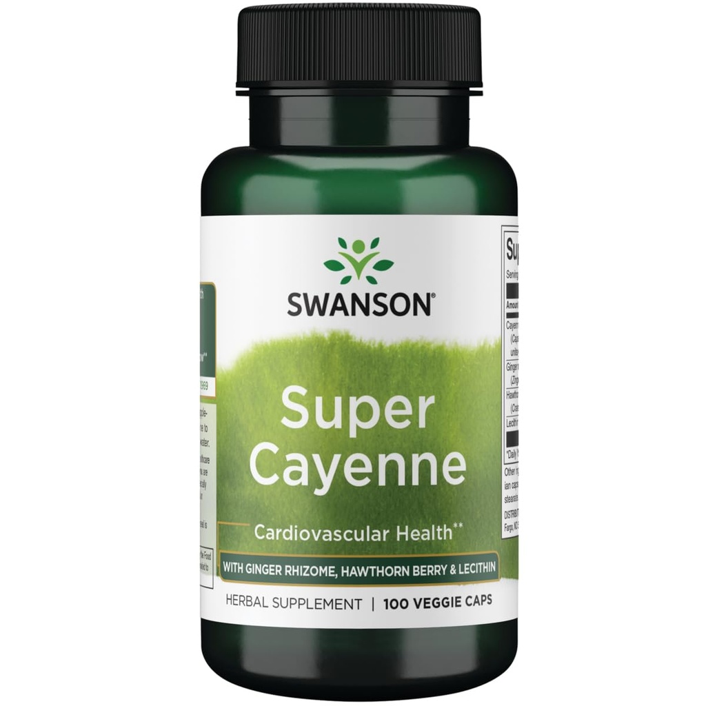 Swanson Super Cayenne - z Ginger Rhizome, Hawthorn Berry & Lecithin 100 Veg Caps