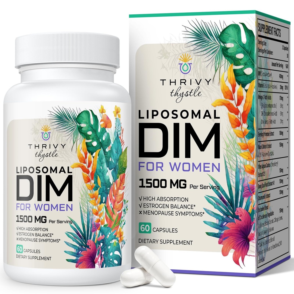 Suplement DIM Liposomal - 1500 mg Suplement DIM - Suplementy Estrogenowe zawierają witaminę E, Primrose wieczorne, Black Cohosh, Omega-3 Kwasy tłuszczowe